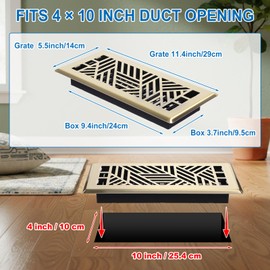Otoolling 10 Pcs 4 x 10 Inch Heavy Duty Floor Registers 300lbs Carbon Steel Walkable Floor Vent Covers Easy Adjust Airflow Vents Decoration for Home Heater Air Grilles Vents Supply(Brass)