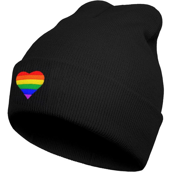 FUNCOOLCY Rainbow Heart Soft Slouchy Beanie Hat,Winter Warm Knit Cuffed
