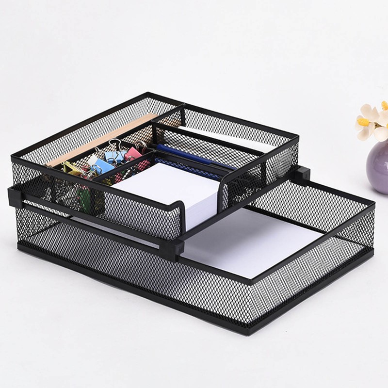 2 Tier Paper Tray Double Layer Metal Mesh Paper Tray