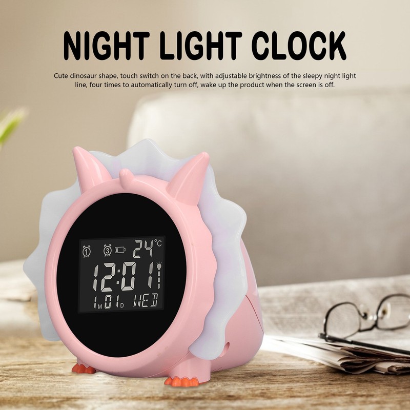Alarm Clock Pink Dinosaur Shape Multifunctional Bedside LED Electronic Alarm