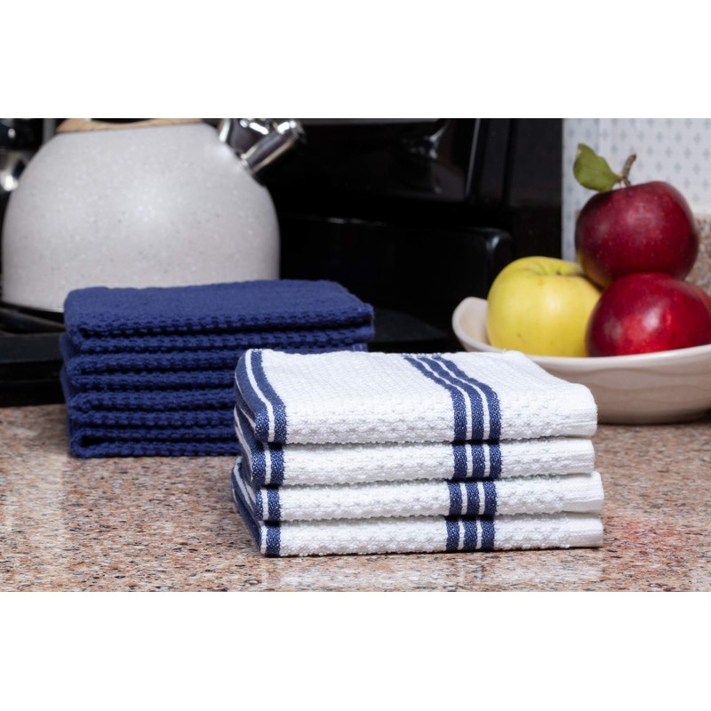 Living Fashions 8 Pack Dish Towels - Absorbent Weave Pattern