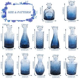 UPBUD Glass Bud Vases Set of 12, Mini Flower Vases for Centerpieces, Small Clear Vases in Bulk for Wedding Decorations, Vintage Vases for Table, Recepetion, Home Décor (Blue)