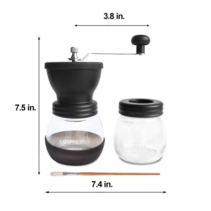 Mixpresso Manual Coffee Grinder, Spice Grinder Manual, Glass Jars, Ceramic