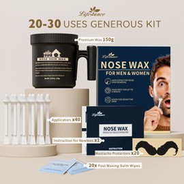 Lifestance Nose Wax Kit Men | 150g Wax | Large Capacity Nose Hair Wax Kit with 40 Applicators, 20-25 Uses | Nose Wax Kit for Women | Nose Hair Waxing Kit for Men with Balm Wipes and Mustache Guards