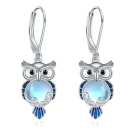 MONGAS Owl Earrings Sterling Silver Owl Dangle Earrings Bird Jewelry for Women