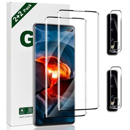 2+2 Pack Galaxy S10 Plus Screen Protector with Camera Lens Protector,9H Hardness Tempered Glass,3D Full Coverage,Free of Bubbles,Support Fingerprint Unlock,Easy to Install,for Galaxy S10 Plus 6.4 Inch