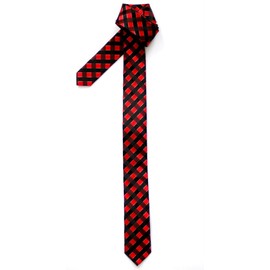 Retreez Classic Check Woven Microfiber Skinny Tie - Black and Red Check
