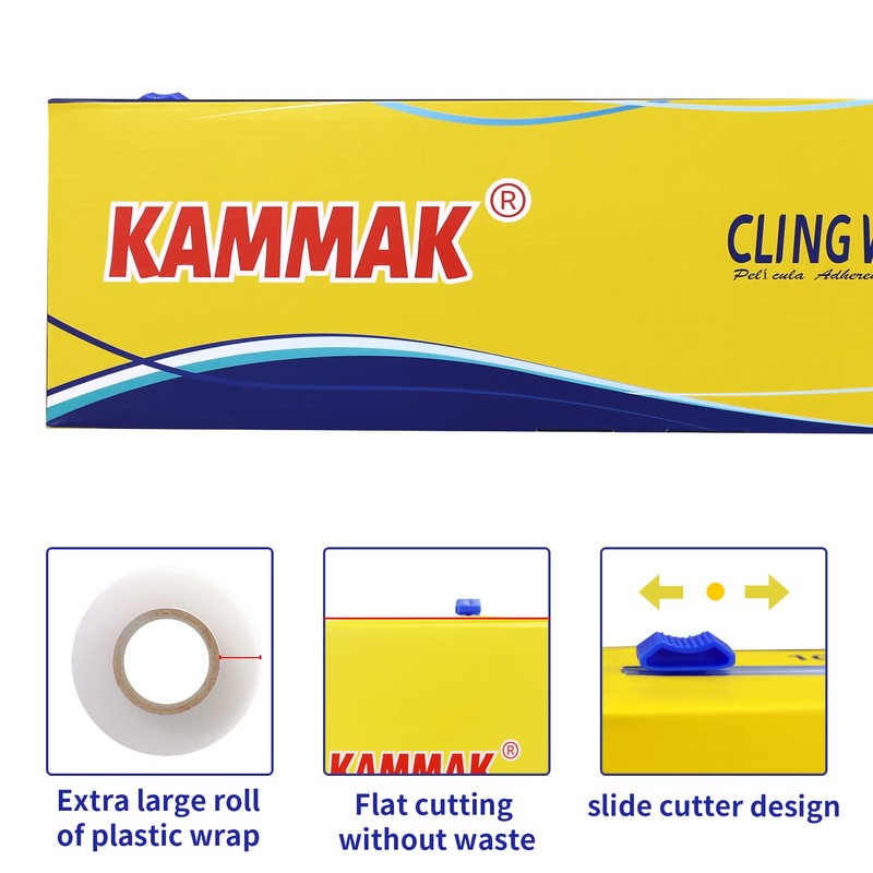 KAMMAK Plastic Wrap Food Cling Wrap with Slide Cutter 15