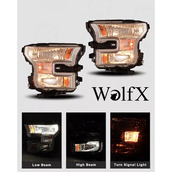 WolfX Pair Headlights For 2015 2016 2017 Ford F-150 Chrome