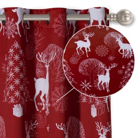 LORDTEX Deer & Snow Print Christmas Curtains for Living Room and Bedroom - Thermal Insulated Blackout Curtains, Noise Reducing Window Drapes, 52 x 63 Inches Long, Burgundy Red, Set of 2 Curtain Panels