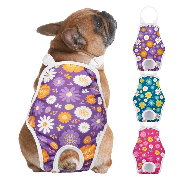 Jollywoods 3 Pack Washable Female Dog Diaper Onesie Sanitary Pantie