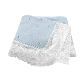 Hadetoto Knit Baby Blanket Cotton Soft Lace Crochet Cellular Blankets Baby Essentials for Newborn Girls Boy, 82x102cm (Light Blue)