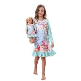 Bow Dream Toddler Girls Dress Cute Cartoon and Matching American Girl Doll Clothes for Girls Party Birthday Gift Mint Mermaid Mint Mermaid Size 120