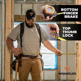 Wrangler Tools - 25-Foot Tape Measure - 1-1/16" Blade - Oversized Double-Sided Print - 10' Stand-Out - Durable and Accurate Measuring Tool