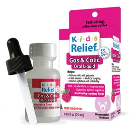 Kids Relief Gas & Colic, Natural Oral Liquid Formula with Dropper, Raspberry Flavor, Gluten and Dye Free, No Sugar, 25mL
