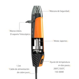 SNORF Pistola de calor – Pistola de aire caliente pequeña mini 300 W, temperatura de 2 etapas, calentamiento rápido, 200 °C/350 °C, boquilla curva incluida - mini heat gun