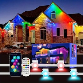 WZGMWW 50FT Smart Outdoor LED Eave Lights, RGB Color Changing, App & Remote Controlled, Waterproof, Dimmable, Music Sync, Plug-in Decorative String Lights for House, Patio, Backyard, Holiday & Party