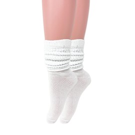 AWS/American Made Slouch Scrunch Lightweight Socks for Women Shoe Size 5 to 10 (White- 1 Pair)