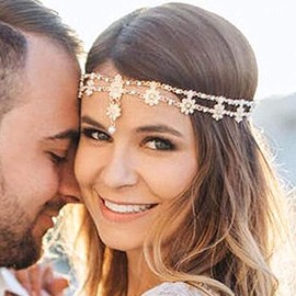 Ursumy - Diadema para el pelo con perlas y diamantes de imitación, corona para novia, diseño de flores, accesorios para el pelo para mujeres y niñas