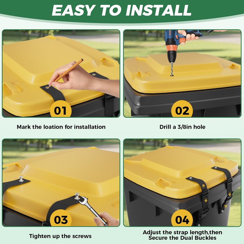 Bear Proof Trash Can Lock，Heavy-Duty Adjustable Garbage Bin Lid Locks