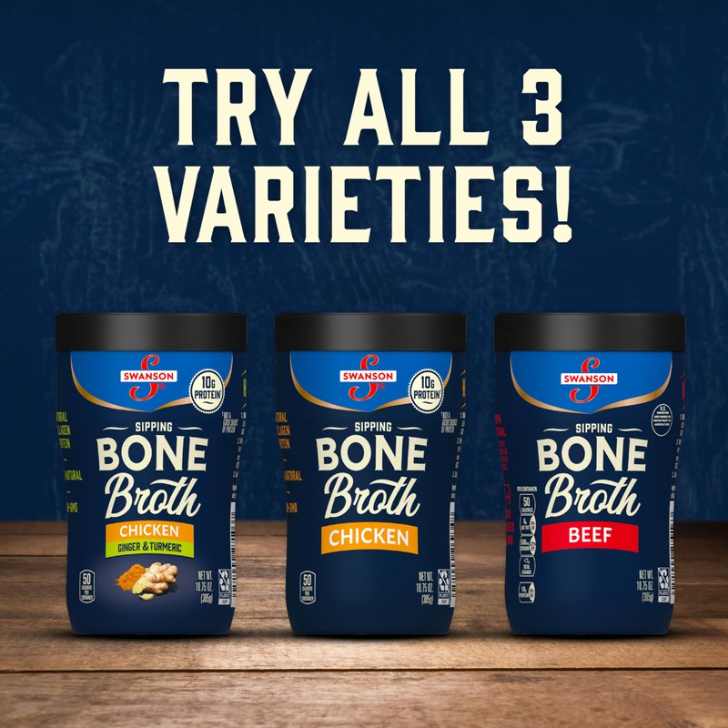 Swanson Sipping Chicken Bone Broth With Ginger and Turmeric, 10.75