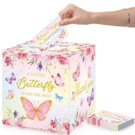 Teling 51 Pieces Butterfly Diaper Raffle Tickets with Diaper Baby Shower Raffle Card Box for Baby Shower Decor Gender Reveal Table Centerpiece Game Activity a Little Butterfly is on The Way