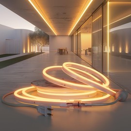 HRGXYUN 110v LED Rope Light,Dimmable 16.4ft LED Neon,Commercial Neon Strip Light Outdoor Waterproof,ETL Listed 2500K Warm White LED Neon Lights for Room,Building,Celebration