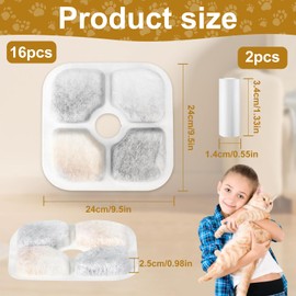 Jortmrd Pack of 18 Cat Fountain Filters for Catit Pixi Filter Drinking Fountain Replacement 2.5 L Cat Water Fountain Filter with 2 Hoses, Triple Filter System Cat Replacement Filter with Resin and