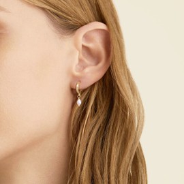 Fiusem Pearl Dangle Earrings for Women, 14K Gold Plated Small Hoops and Pearl Drop Earrings, 10mm Huggie Earrings, Pearl Hoop Earrings