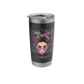 Race Day Vibes Car Racing Checkered Flag Retro Messy Bun Stainless Steel Insulated Tumbler