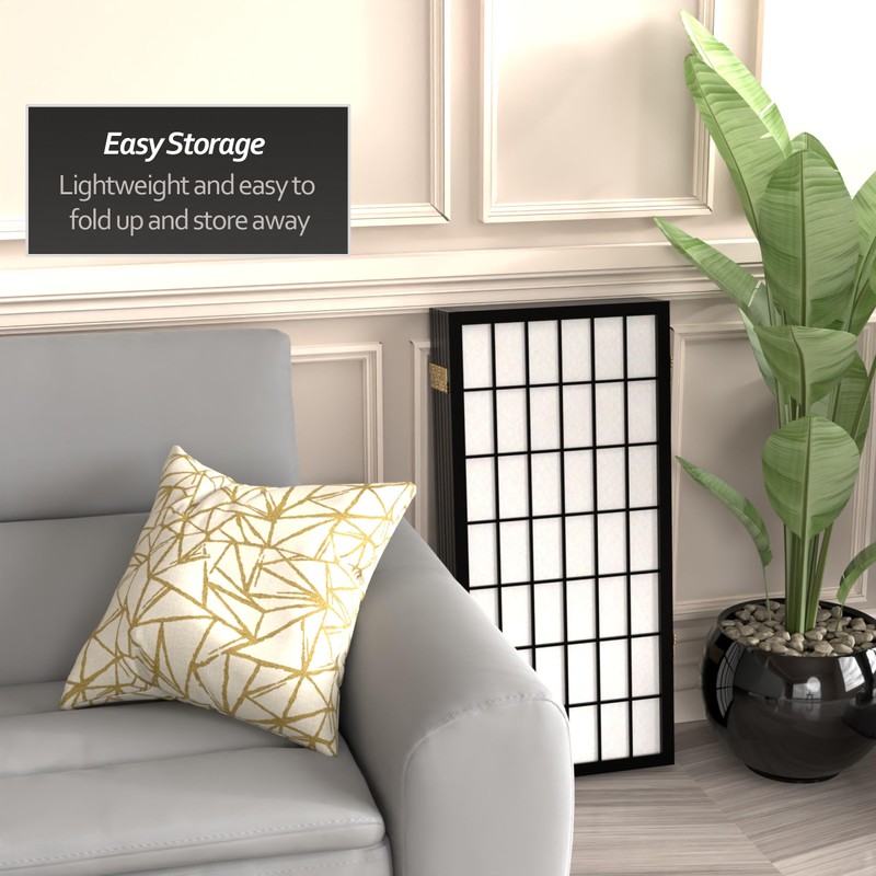 3 ft. Short Window Pane Shoji Screen - Black -