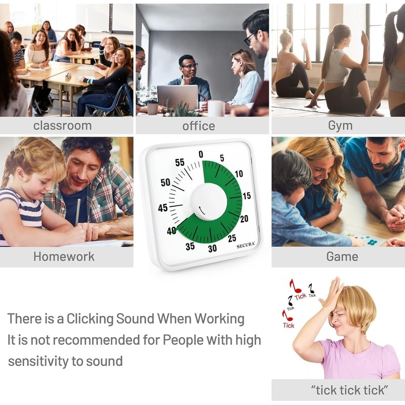 Secura 7.5 Inch Visual Timer, 60 Minute Oversize Visual Countdown