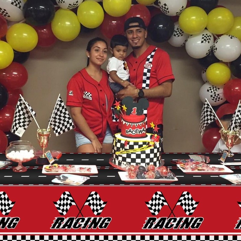 APUXXJUPA 4 Pcs Racing Car Tablecloths - Rectangular Checkered Road