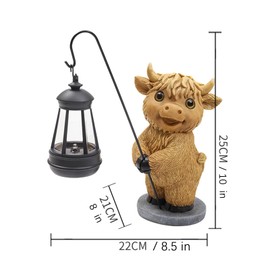 KIWZZXXKW Solar Highland Cow Garden Decor Resin Statue, Outdoor Fun Decoration, Suitable for Patio, Back Porch, Table Ornaments, Unique Housewarming, Birthday Gifts for Women(Brown,Cute)