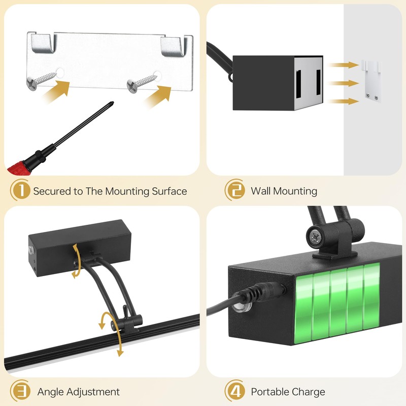 23.6 Inch Picture Light for Wall, 2 Pack 6400mAh Rechargeable