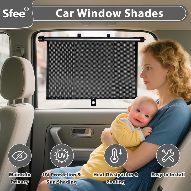 Sfee Car Window Shades for Baby-2 Pack Retractable Side Window
