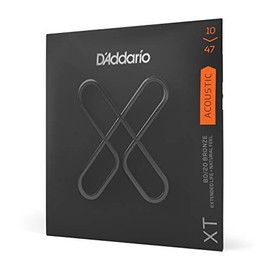 D'Addario Cuerdas para guitarra acústica, XT 80/20 bronce recubierto, XTABR1047, calibre extra ligero 10-47, juego de 6 cuerdas, paquete de 1