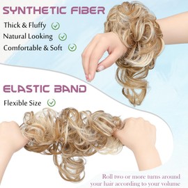 Messy Bun Hair Piece Tousled Updo Hair Buns Extension Elastic Hair Band Hair Pieces Curly Hair Bun Scrunchie for Women Curly Chignon Ponytail Hairpiece Daily Wear(Ginger Brown Mix Bleach Blonde)
