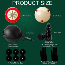Conderyang 13 Pcs Billiards Accessories Set-2 pcs 2-1/4" Training Cue Ball with Black Case 3 in 1 Billiard Pool Cue Accessories Tool Scuffer Shaper and Aerator 6 Table Marker Dots 2 Three Finger glove