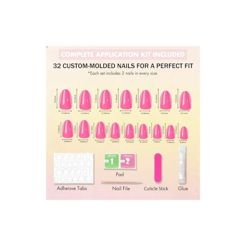 SXVME Uñas postizas cortas de gel suave, 32 piezas, 16