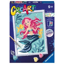 Ravensburger CreArt: Sirenetta – Dipingere con i Numeri per Bambini 9+ Anni, Kit Pittura con Tavole, Cornice con Brillantini, Pennello e Colori Inclusi, 18 x 24 cm, Idee Regalo