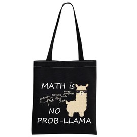 MBMSO Math Teacher Tote Bag Math is no Prob Llama Tote Bag Funny Llama Gifts for Math Lover Llama Lover Mathematician Gifts, Math Llama Tb-black, Medium