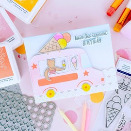 Pinkfresh Studio Ice Cream Truck Stamps and Coordinating Dies and Stencils, 3 Item Bundle