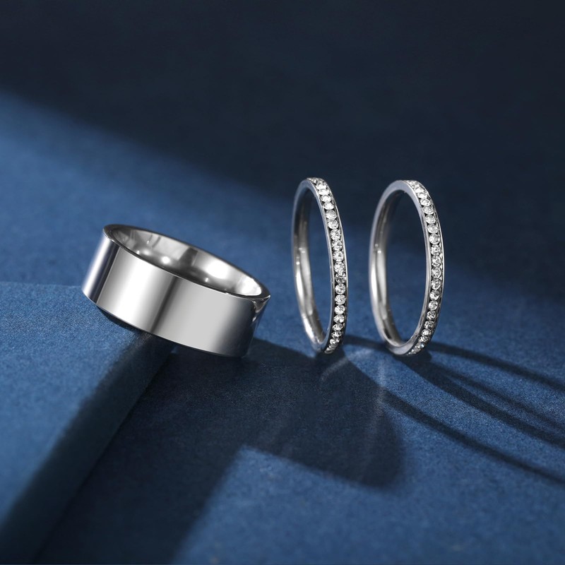 HOSICRON 3-Pack Silver Stackable Rings For Women/Men Non Tarnish, Cubic