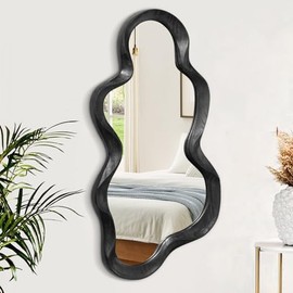 Irregular Wall Mirror Cloud Wavy Wood Frame Mirrors Asymmetrical Modern Mirror for Wall for Vanity Bathroom Living Room Bedroom Entryway Hallway Modern Unique Decorative Artistic Mirror Large
