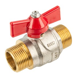 tecuro Ball Valve, Male Thread on Both Sides G 1 Inch (DN 25) Wing Handle, Nickel-Plated Brass