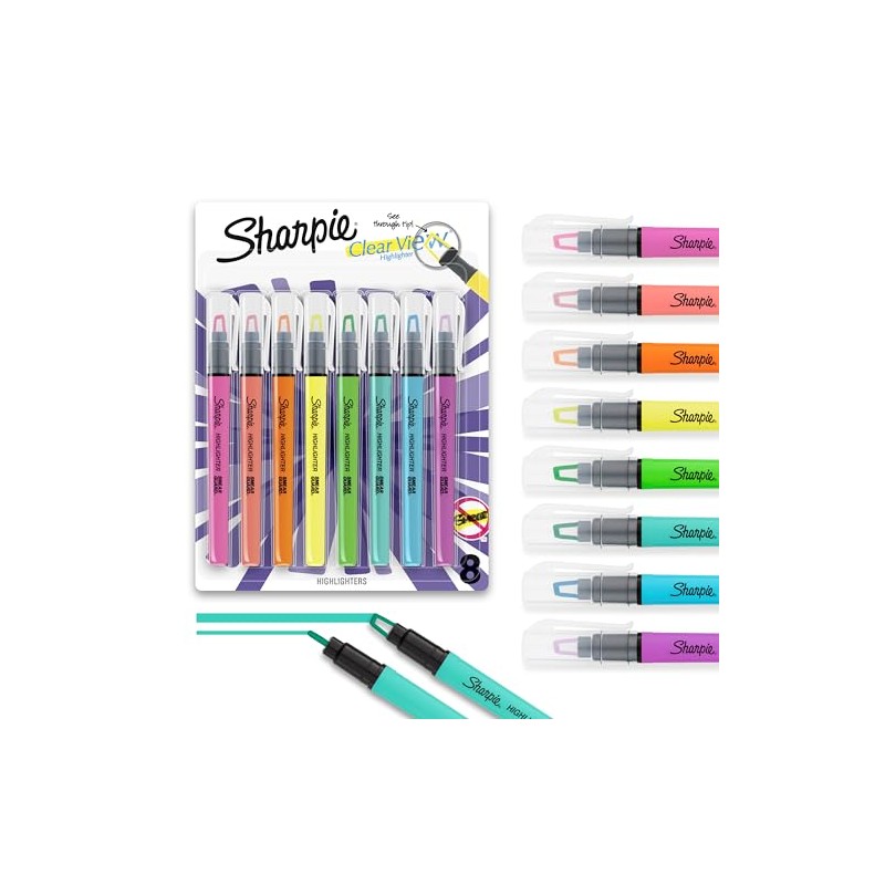 Sharpie Clear View Highlighter Stick, Assorted, 8 Pack (1966798)