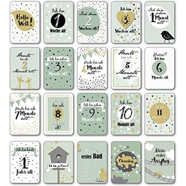 Milestone Cards Baby | Pack of 40 | 10.5 cm x 14.8 | Event Cards | For Girls & Boys | Modern Design | Includes [German Language] Gift Box
