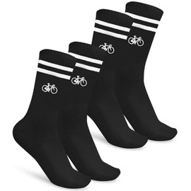 KEVRDRT Men's Cycling Socks 38-45, Road Bike Socks, White Cycling Socks with Motif, Cotton, Breathable, Bicycle Gift, Black 2 Pair