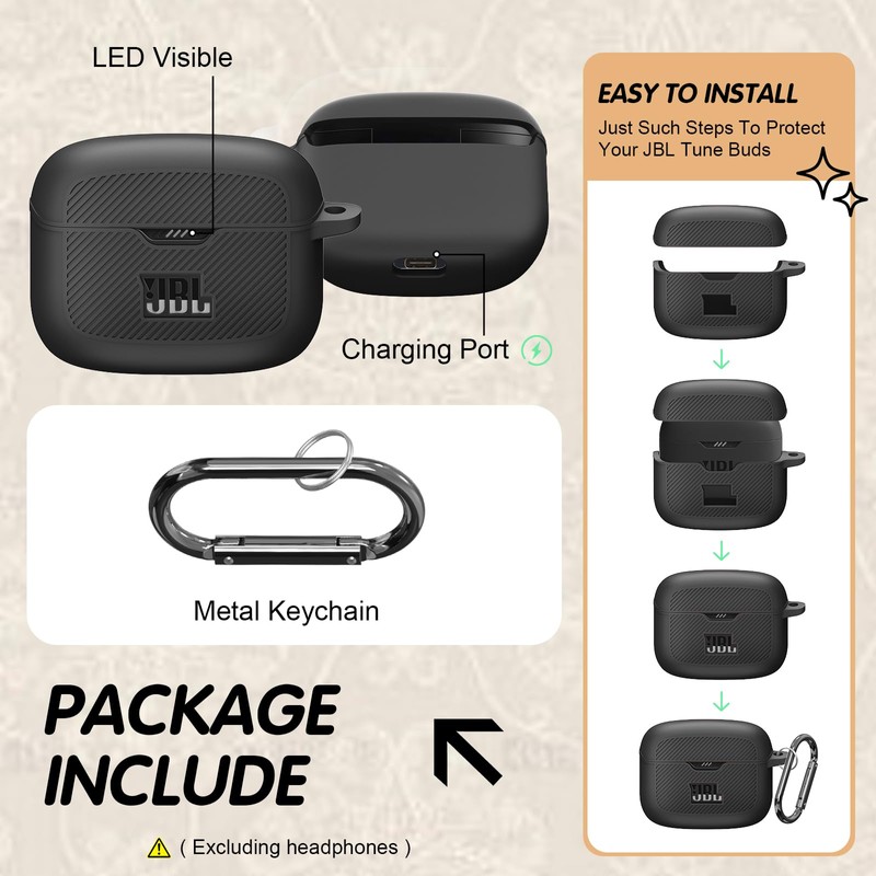 Silicone Case Compatible with JBL Tune Buds,Shock Proof Waterproof Portable